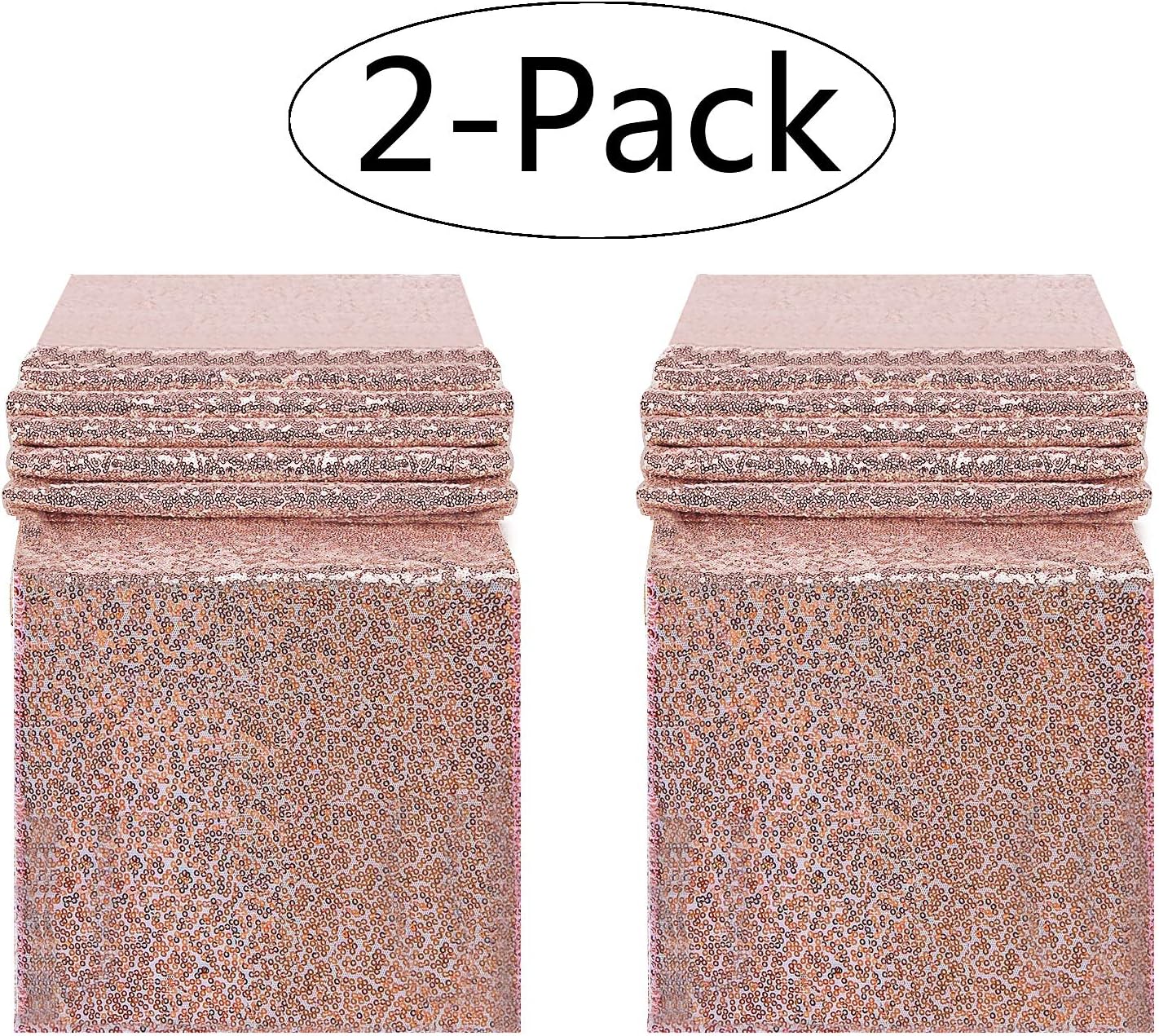 2pcs Rose Gold Sequin Table Runners,12 X 108 Inch Glitter Rose Gold Table Runner for Wedding Birthday Bachelorette Baby Shower Party Supplies