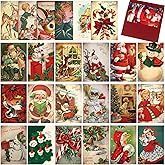 Nuanchu 48 Pcs Vintage Christmas Greeting Cards 24 Christmas Postcard Cards with 24 Red Envelopes Retro Bulk Assortment Xmas for Home Office Business