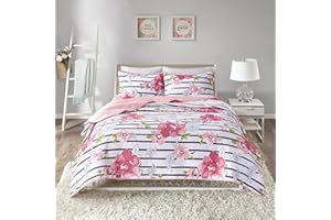 Comfort Spaces Quilt Set Novelty Design All Season Lightweight Coverlet Bedding Bedspread Kids, Teens Girls Bedroom Decor, Zoe Flower Pink, Full/Queen, 3 Piece