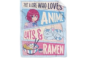 AIBILEEN Just A Girl Anime Blanket - Kawaii Decor, Cats & Ramen, Luxurious & Cozy, 40X50 Inch, Kids/Child