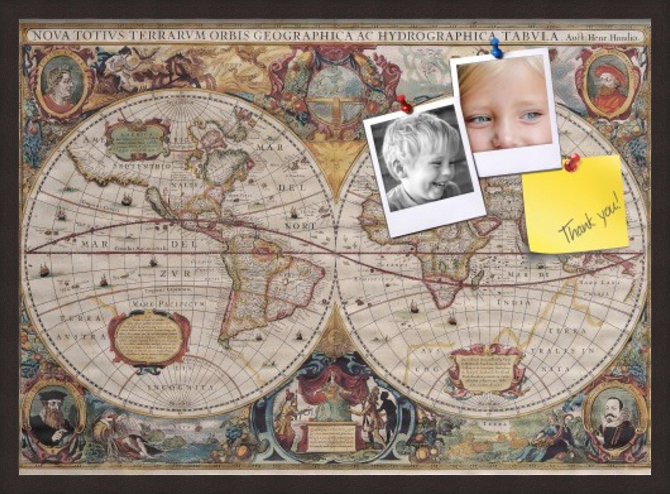 PinPix pin Cork Bulletin Board Made from Canvas, World Map 33 x 24 Inches (Completed Size) and Framed in Coffee (PinPix-655)