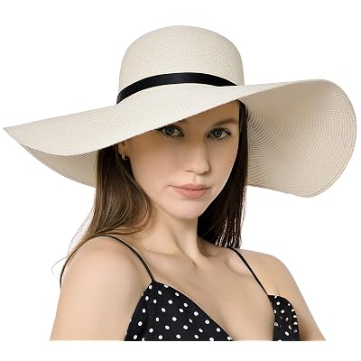 Muryobao Women 5.4 Inches Wide Brim Straw Sun Hat Floppy Foldable Roll up Cap Beach Summer Hats UPF 50