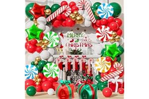 D-FOKES 34PCS Christmas Balloons, Foil Candy Cane Swirl Balloons, Large Candy Mylar Red Green Balloon Kit for Christmas Party Birthday Candy Themed Party Decoration