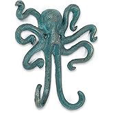 Abbott Collection Cast Iron Octopus Double Wall Hook -Verdigris (6" H)
