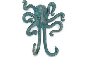 Abbott Collection Octopus Wall Hook - Cast Iron, Verdigris (6" H)