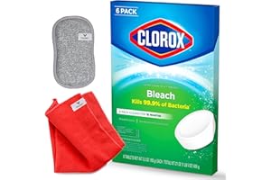 VITALVARIETY Bundle of 6-Clorox-Toilet Bowl Tablets with Bleach Cleaner Tabs for Toilet Tank 3.5 Ounce Each Bundled with Double Sided Scrubby and Microfiber Cleaning Cloth