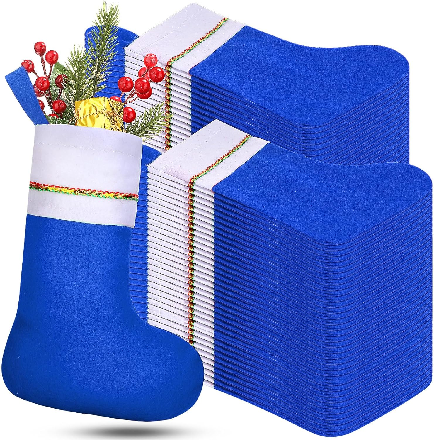 Stockings & Holders - Shappy 50 Pcs 9 in Christmas Felt Stockings Bulk, Felt Stockings Bags Xmas Fireplace Hanging Stockings Christmas Tree Hanging Ornaments for Family Christmas Holiday Decorations (Blue)