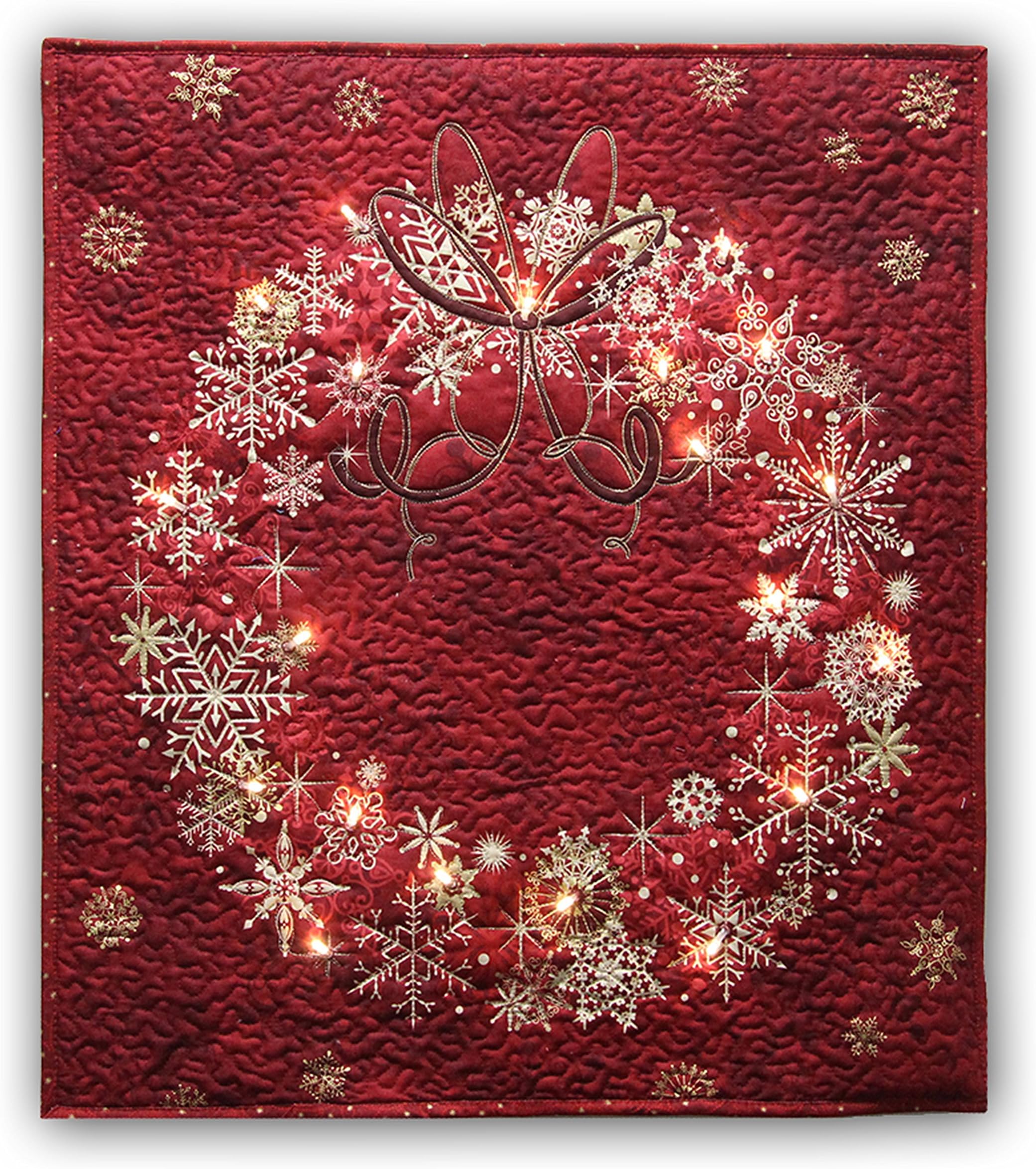 Easy Quilt Kit - Stonehenge Cranberry Red Wreath Starry Night Complete Wall Hanging Kit with Lights - Free Priority Shipping!