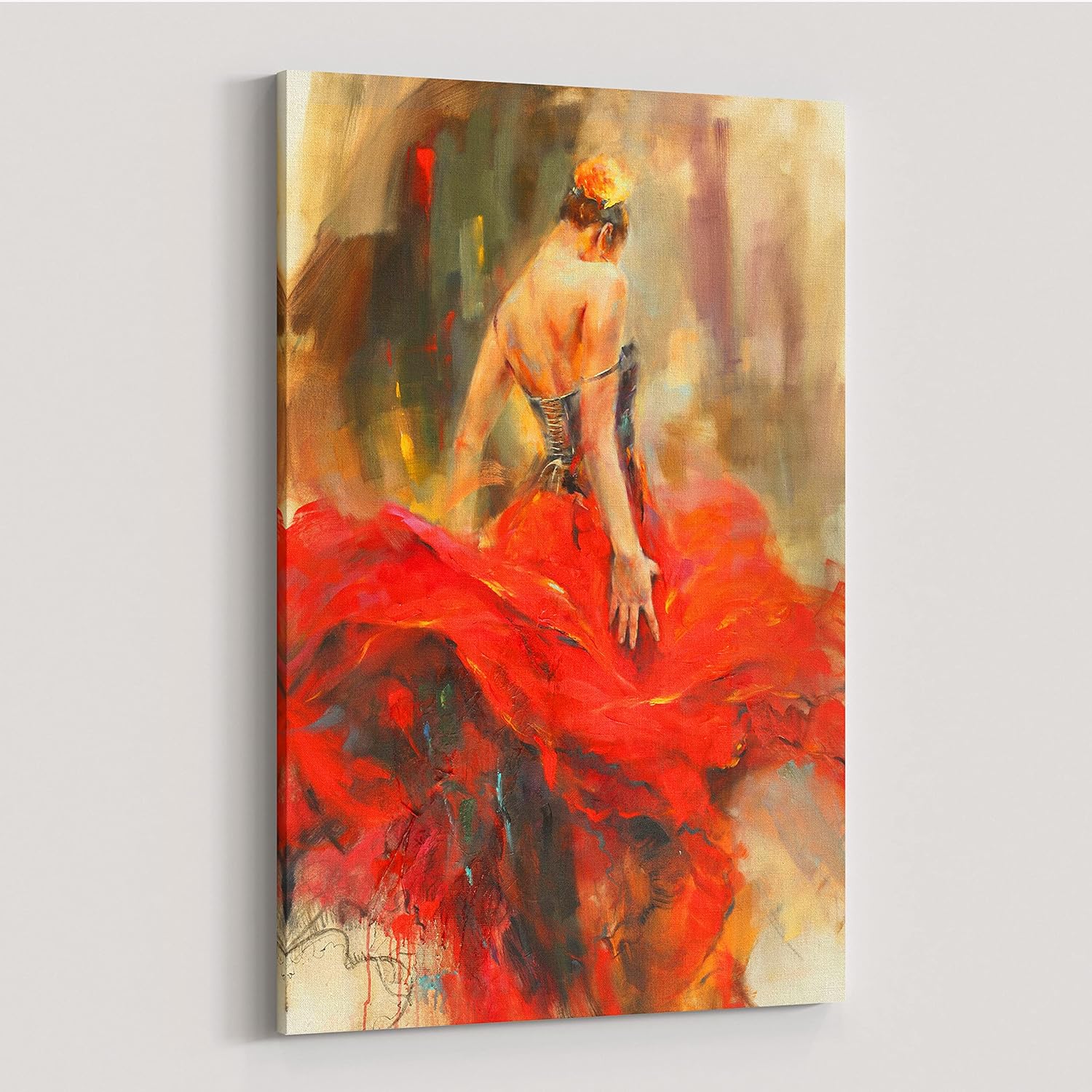Paintings - P&L ART. Dancing Lady Oil Paintings on Canvas 20x30 Inch Wall Artwork for Living Room Bedroom Home Decorations Wall Decor Red Girl Dancer Artwork Ready to Hang -Style B