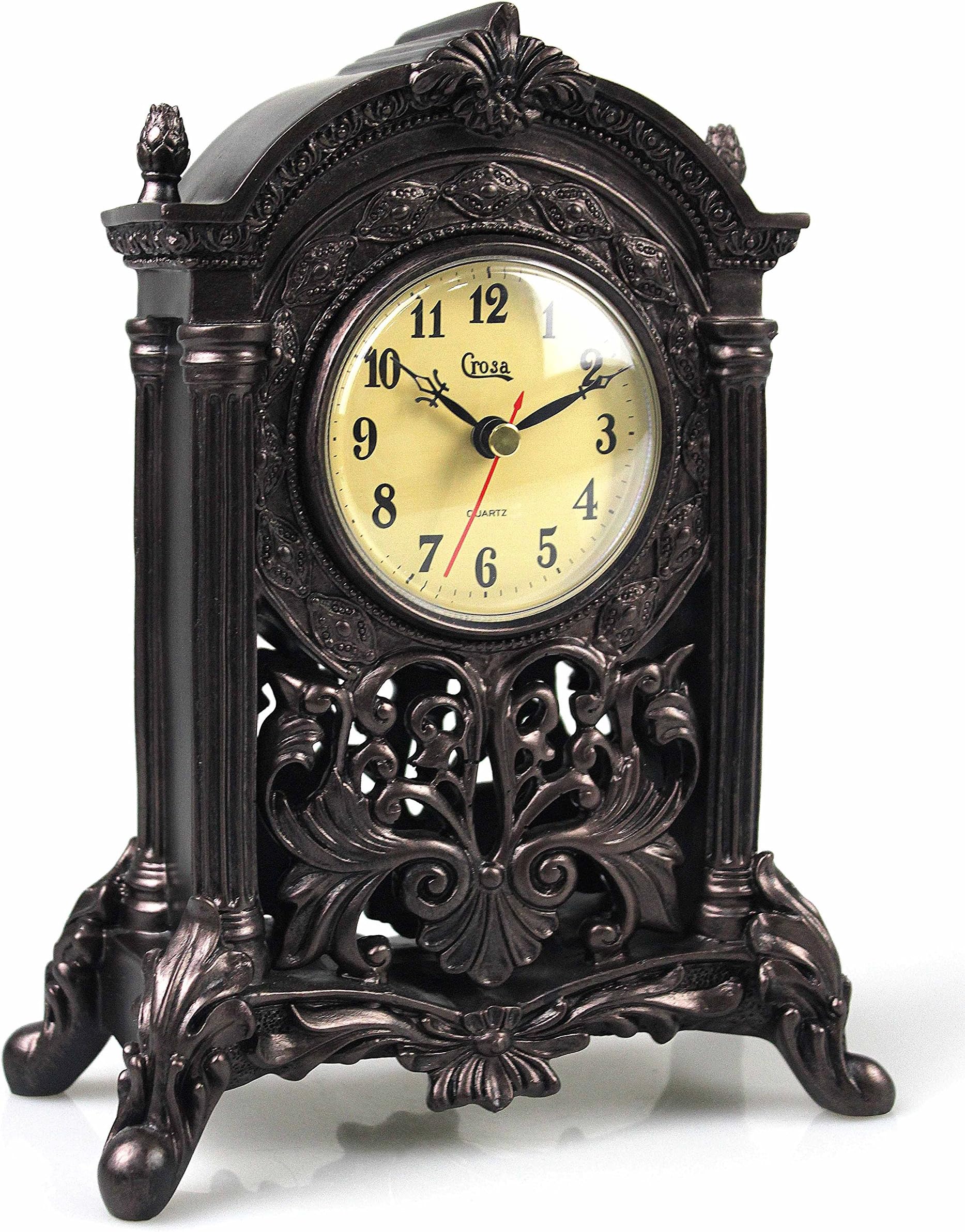 European Style Classic Clock Statue Figurine Sculptural Desk Clock Decor, Antiqued Quartz Mantel Clock Decorative Woodlike Sculpture Decor Gifts.