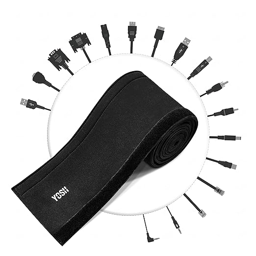 Cables organizador Funda con velcro para cables 80 pulgadas(2 m) Organizador flexible de cables YOSH® Manguito flexible para organizar cables deTV/Ordenador/Audio,Funda protectora de neopreno para cables - Negro