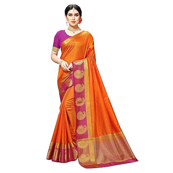 Women's Kanchipuram Silk Saree With Blouse Piece