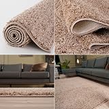THE RUGS Living Room Shaggy Rug 120x120 Beige 30mm Thick Easy Clean view 5