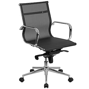 Flash Furniture Mid-Back Transparent Black Mesh Executive Swivel Chair with Synchro-Tilt Mechanism and Arms