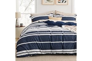 Bedsure Queen Duvet Cover Blue White Striped - Super Soft Cationic Dyed Duvet Cover for Kids with Zipper Closure, 3 Pieces, No Comforter(90"x90")