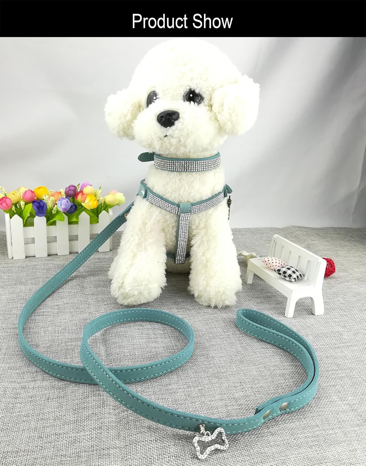 Newtensina Dog Collar & Harness & Lead Sets Fashion Dog Collar Diamante with Harness & Leashes Comfortable Soft Collar Harness and Leashes Set for Dog - Image 3