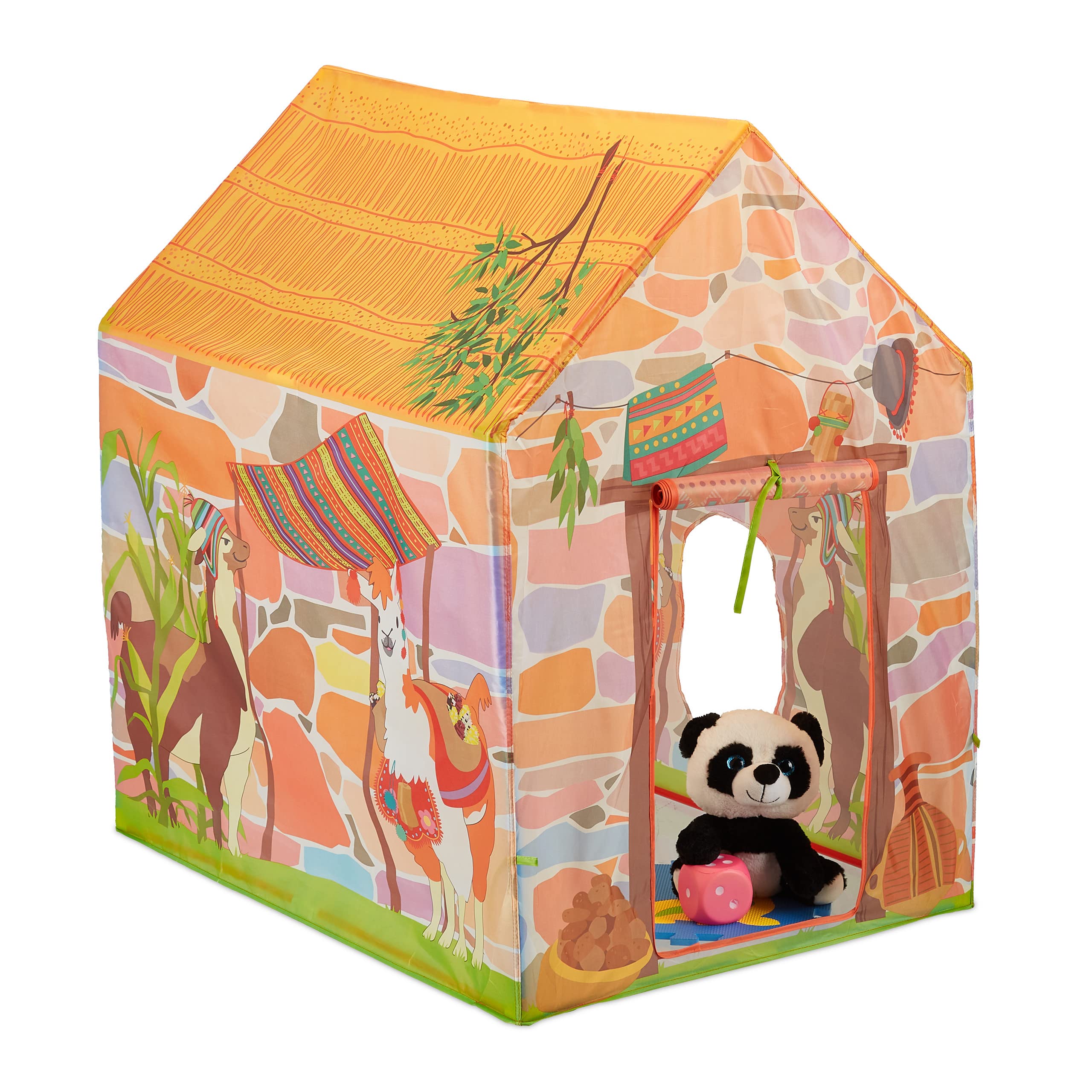 Relaxdays Children's Play Tent, Cute Llama Print, for Indoors & Outdoors, HxWxD: 103 x 74 x 96 cm, Multicoloured