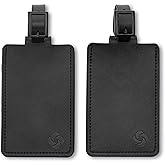 Samsonite 2-Pack Leather Luggage ID Tag, Black Logo, One Size