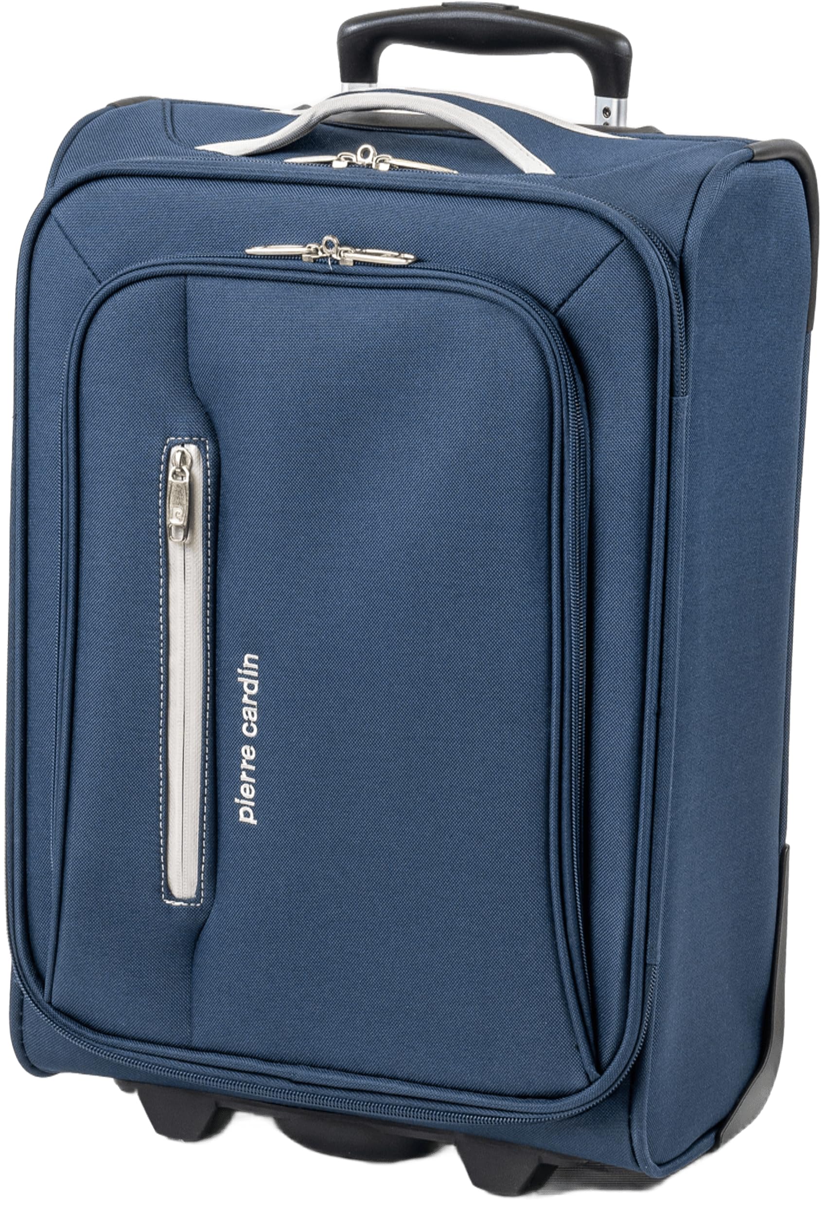 Pierre Cardin Soft Sided 18 Inch Suitcase with Wheels - KLM Flybe Emirates Cabin Approved Under 55x40x20 Luggage TUI Thomas Cook Soft Shell Bag | Light 1.8kg 48cm 30L (Carry On, Navy & Grey)