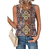 Zeagoo Womens Tank Tops 2026 Summer Loose Fit Crew Neck Boho Tunic Pleated Babydoll Sleeveless Shirts with Button Detail