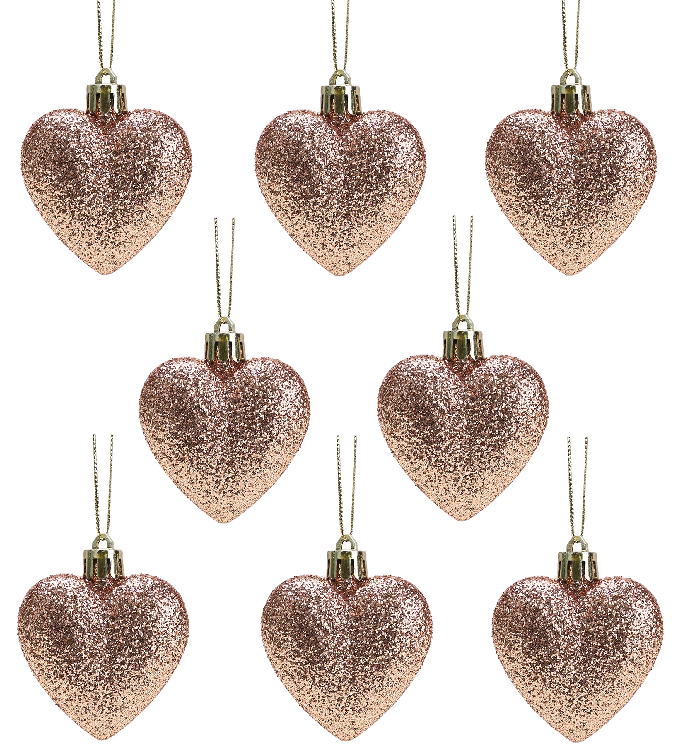 Christmas Concepts® Pack of 8-60mm Heart Shaped Christmas Tree Baubles – Glitter Decorated Baubles (Rose Gold)