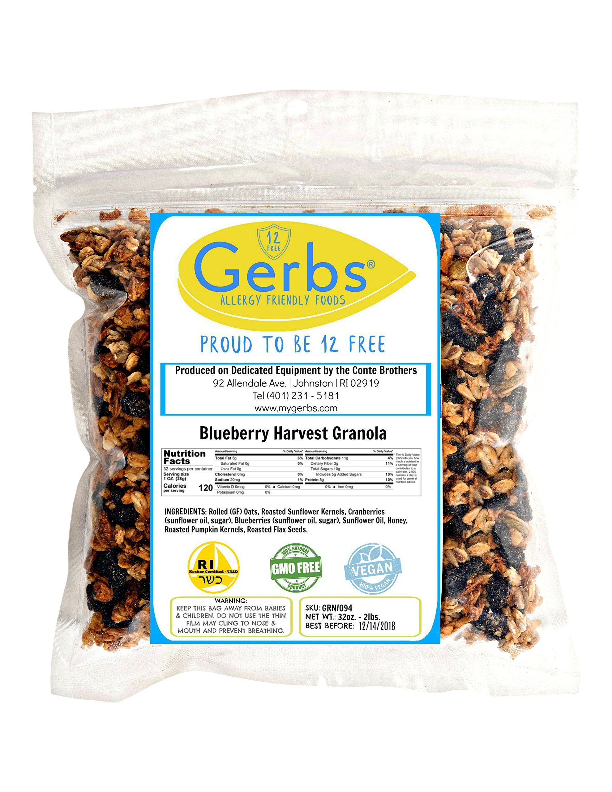 Cape Cod Blueberry Granola, 2 LBS By Gerbs Top 12 Food Allergy Free