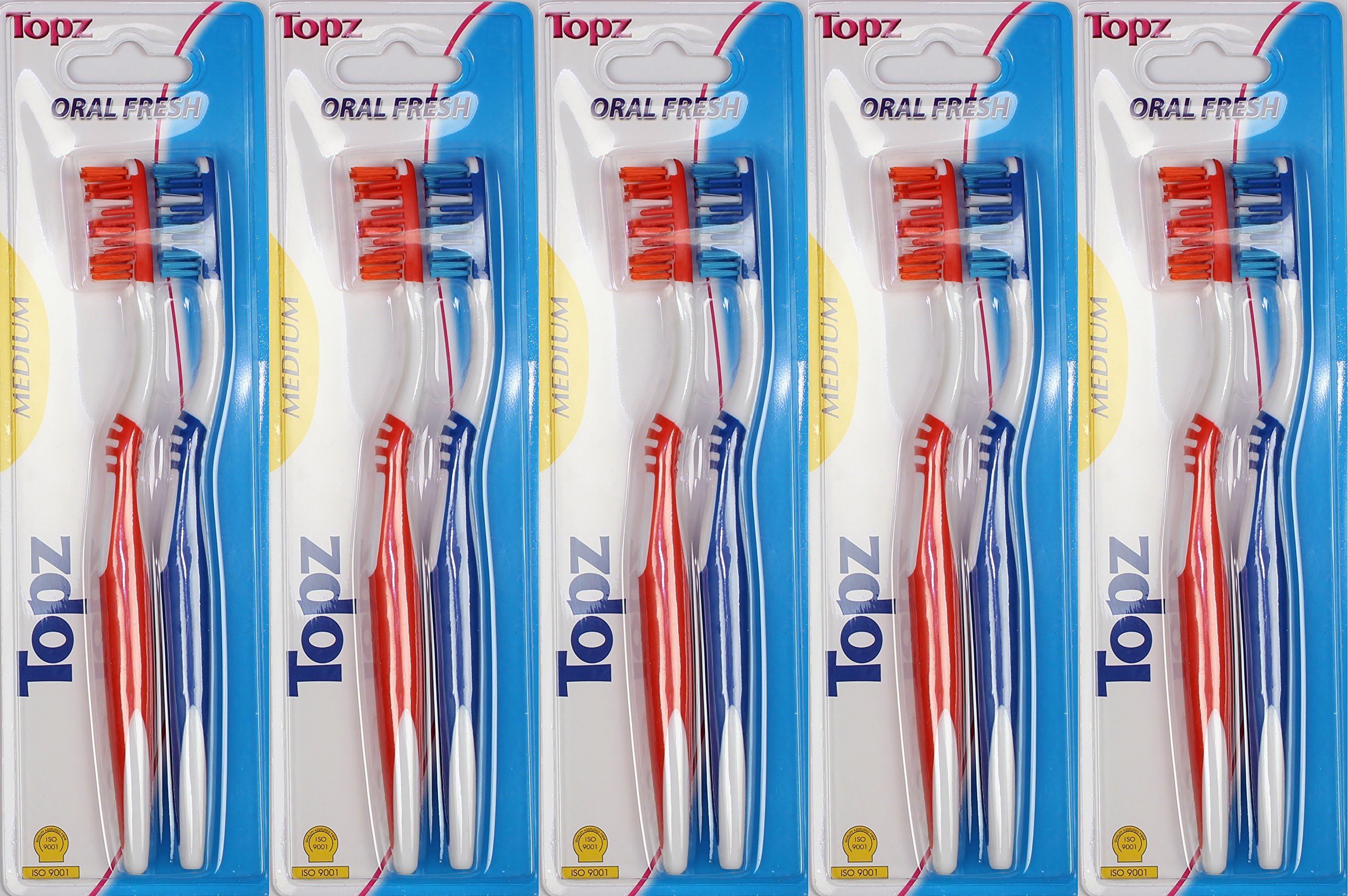 Topz Pro-Oral Fresh Extra Clean Whit Full Head, Super Soft Medium Adult Toothbrush,2 Count (5 packages total 10 brushes)