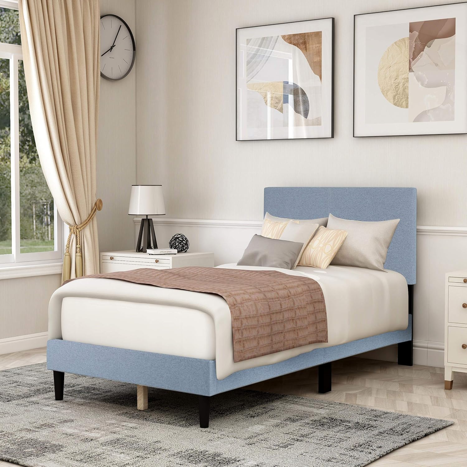 Twin Size Upholstered Panel Bed Frame with Headboard,Box