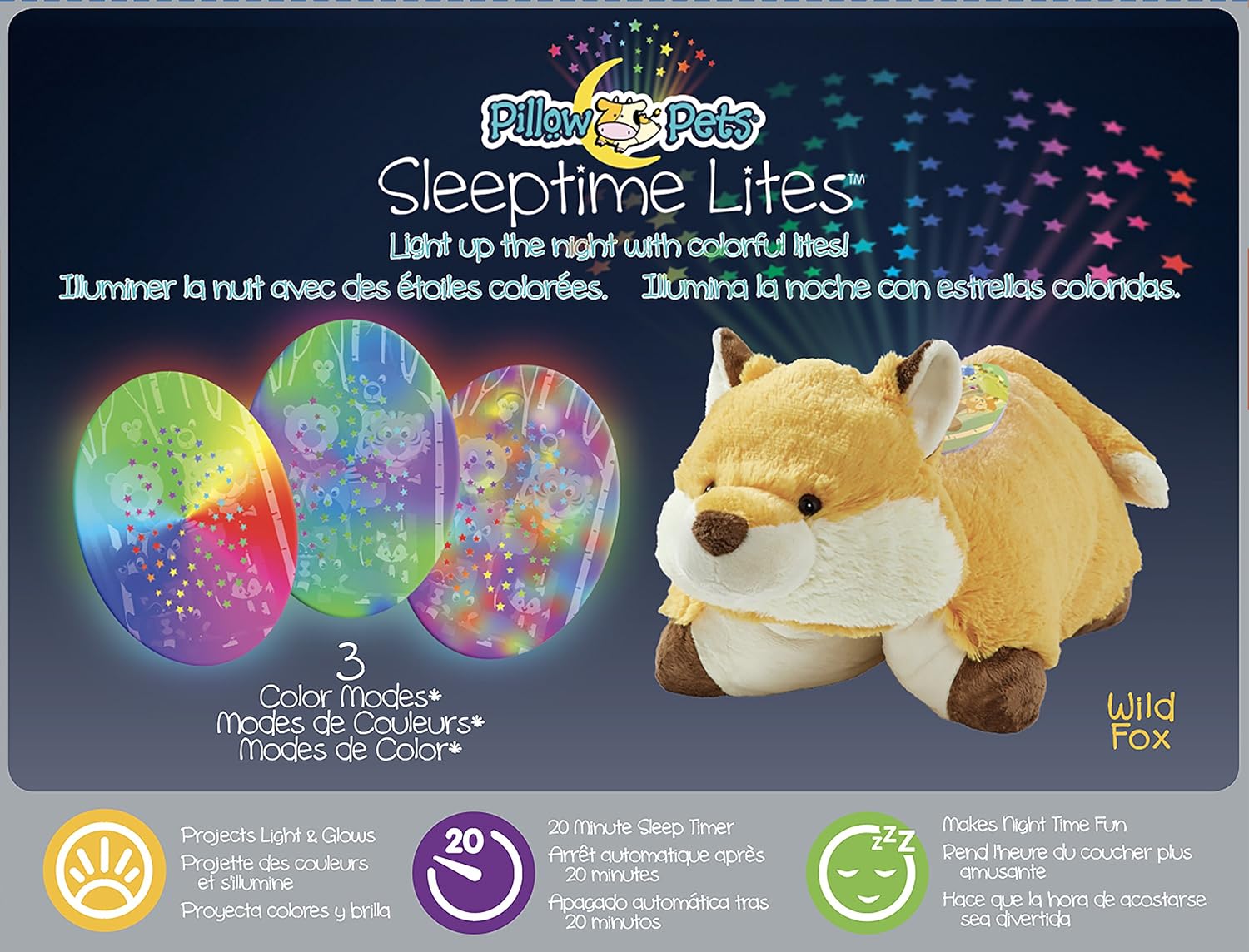 Amazon Com Pillow Pets Sleeptime Lites Wild Fox Stuffed Animal