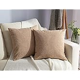 Stellhome Linen Throw Pillow Covers Square Solid Farmhouse Burlap Cushion Covers for Bed Couch Sofa Bench, 18 x 18 inch (45 cm), Natural Linen, Set of 2