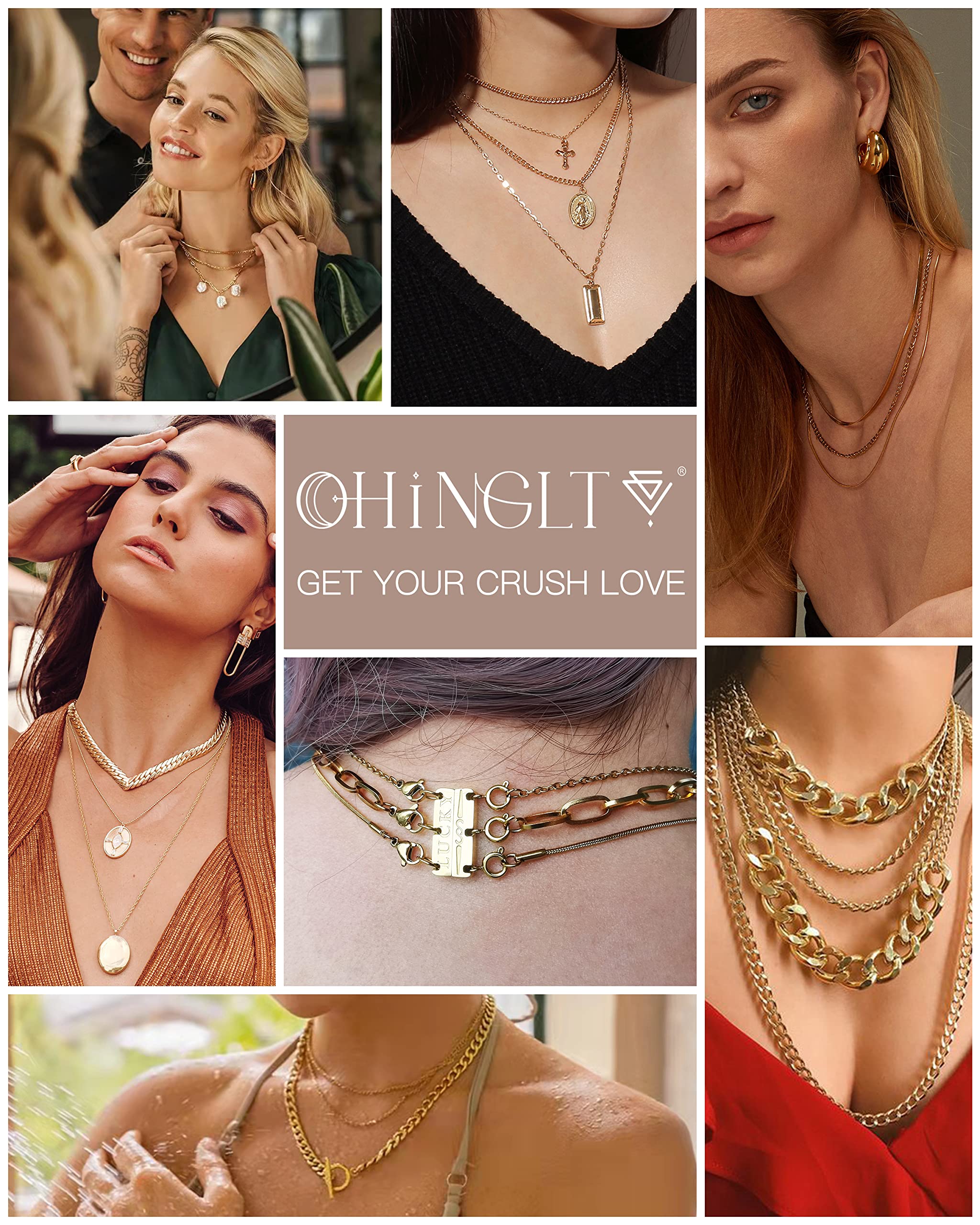 OHINGLT Lucky Necklace Layering Clasps Separator for Stackable,14K Gold and Silver Plated Multiple Necklace Clasps for Women