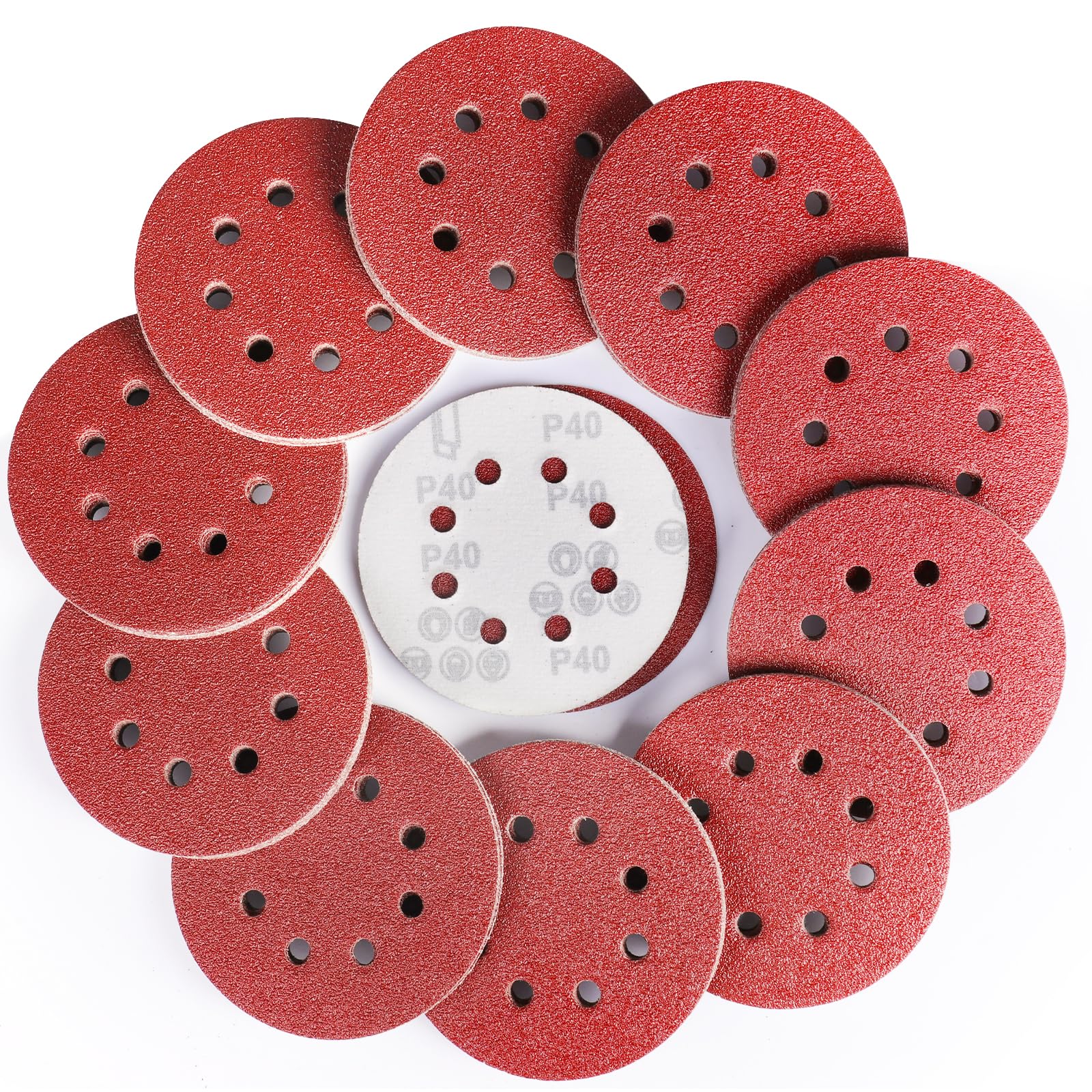 Sruhrak 70 Pcs Sanding Discs, 125mm Sanding Pads Set Hook and Loop 40 Grits Sandpaper for Random Orbital Sander