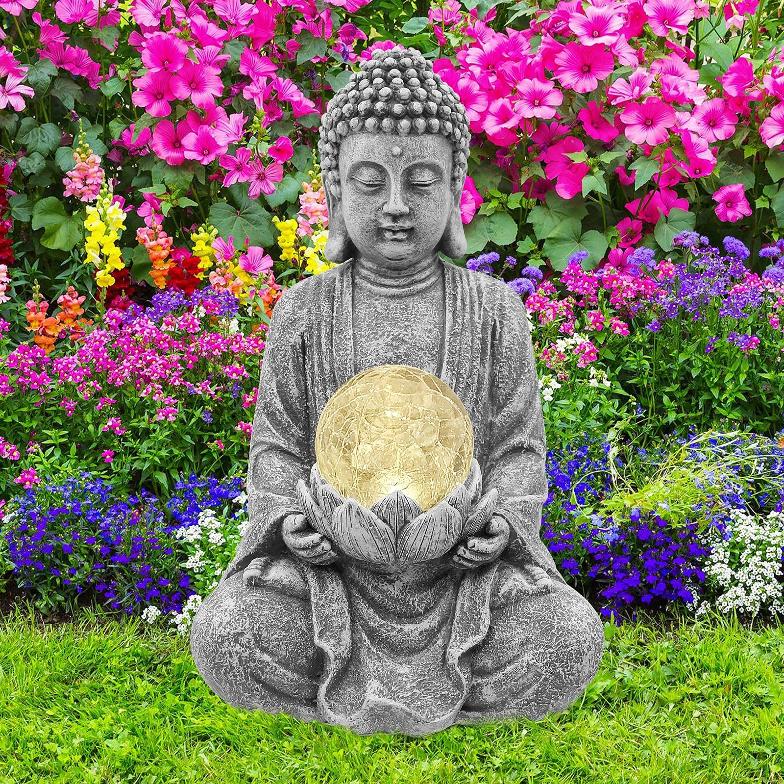 Photo 1 of Nacome Meditating Buddha Statue with Solar Light,Zen Solar Garden Buddha with Cracked Glass Ball Sculpture-Indoor/Outdoor Decor for Balcony,Garden,Patio,Porch Yard Art Ornament,Gift