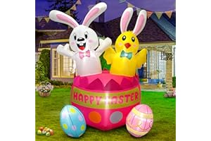 ANNZOE 5 FT Easter Inflatables Colored Eggs, Rabbits and Chicks, Blow Up Easter Outdoor Decoration with Built-in LED Lights for Easter Holiday Party Indoor Outdoor Yard Garden Lawn Decor