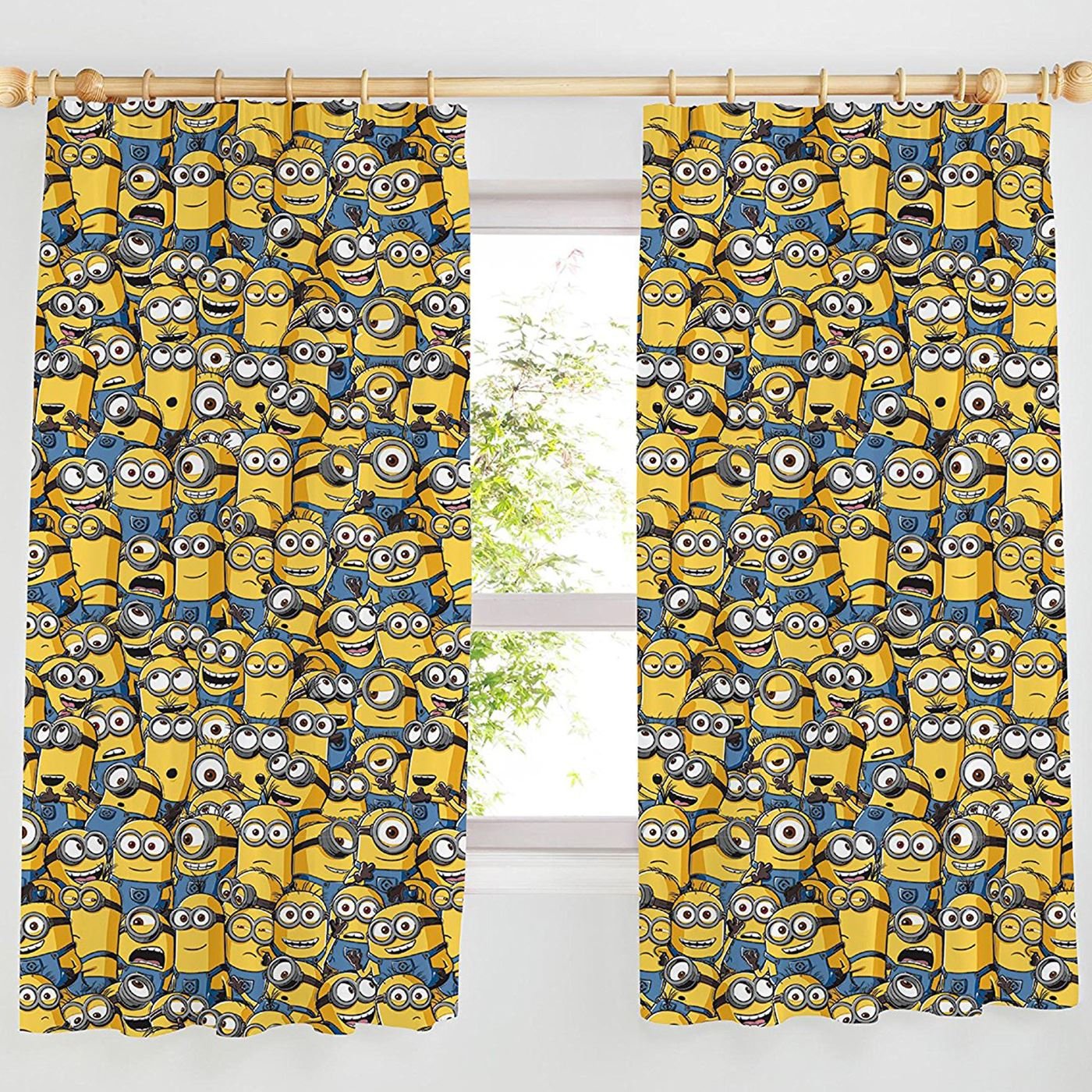 Sea of Minions Pencil Pleat Curtains 54" or 72" Drop (66" x 72" Drop)