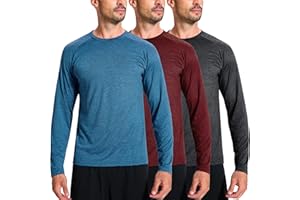 E-LIINJOYE 3 Pack Men's Dry Fit Quick Dry Long Sleeve Shirts -Performance Workout Running Gym Sun Protection Crew Tees Tshirts