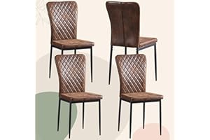 FENZARD Set of 4 Living Room Chairs Dining Chairs with Suede, High Back, Metal Frame and Modern Lattice Design for Living Room, Dining Room,Brown