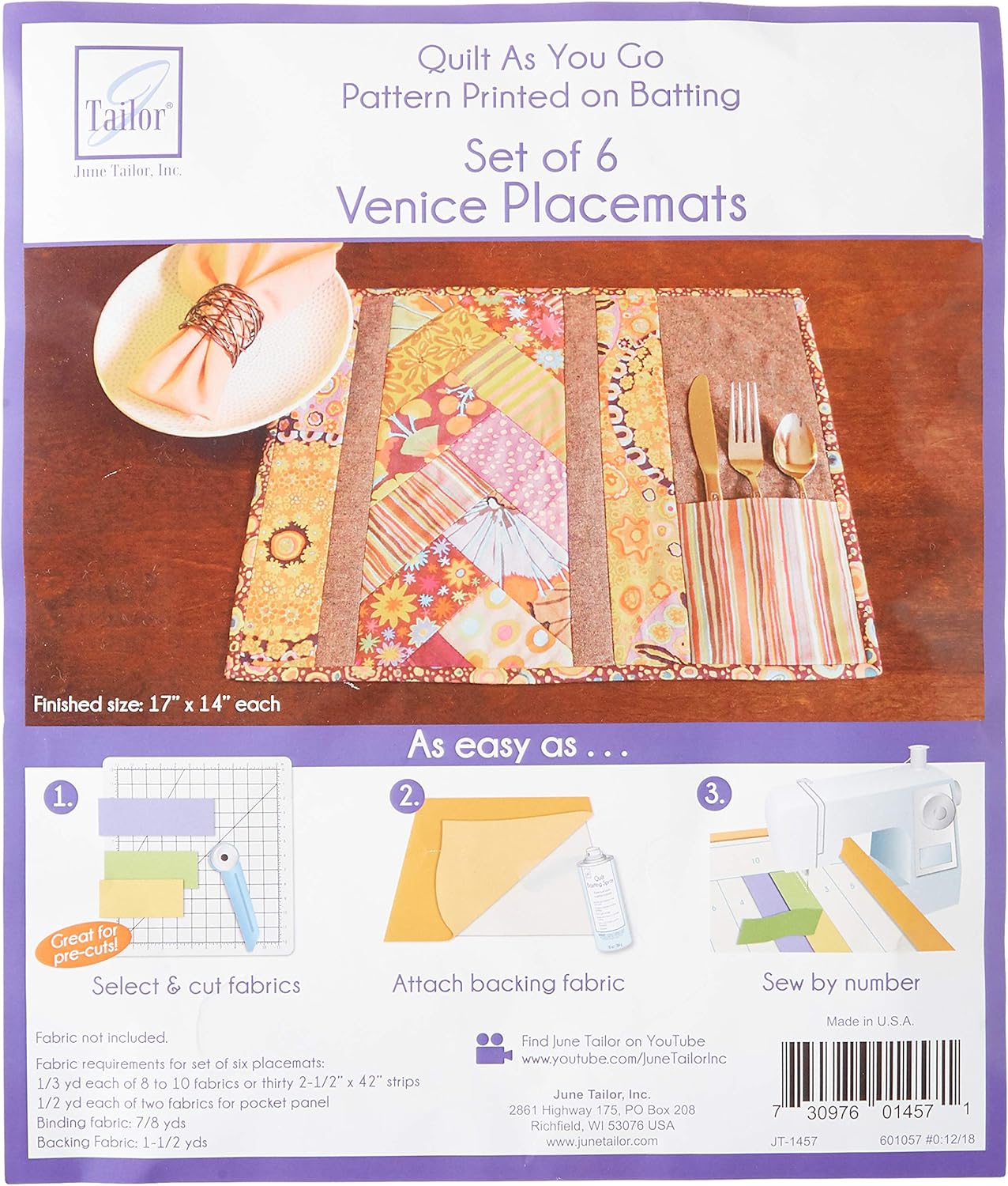 June Tailor Quilt As You Go Placemat 6/PkgVenice June Tailor Inc