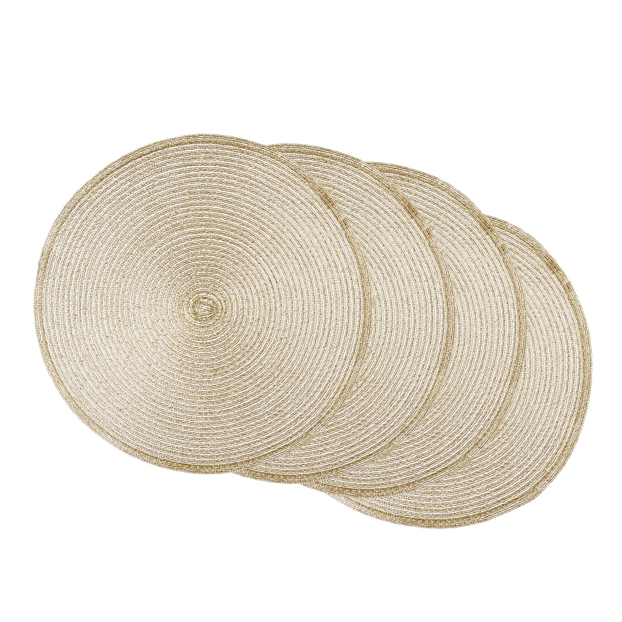 DII Woven Placemats Collection Metallic Round Placemat Set, 15", Champagne, 4 Piece