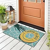 Liora Manne Natura Doormat Non-Slip Natural Fiber Outdoor Mat-Decorative, This is Our Happy Place Aqua 1'6" x 2'6"
