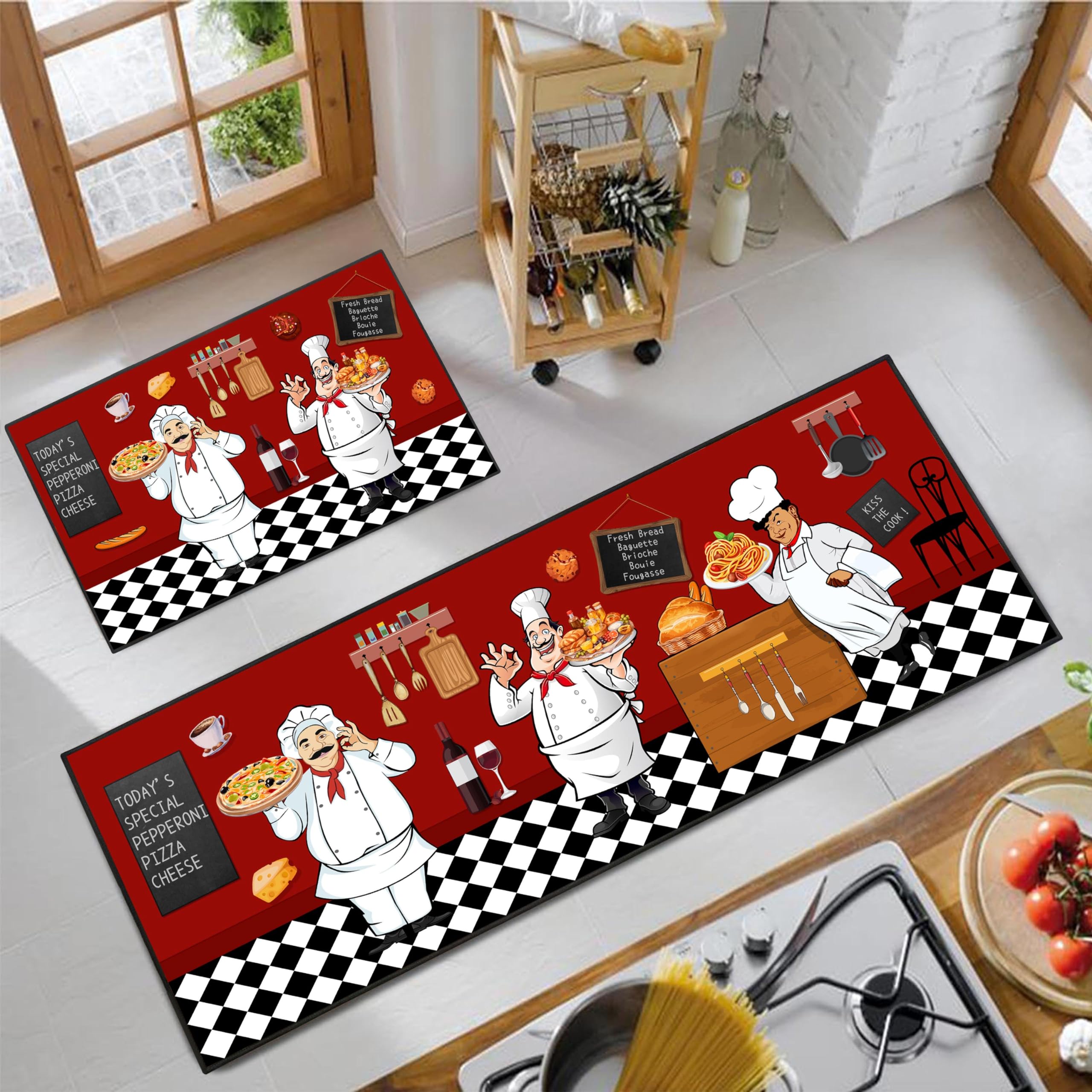 JWXCBIM Fat Chef Kitchen Rug 2 Piece Set, Farmhouse
