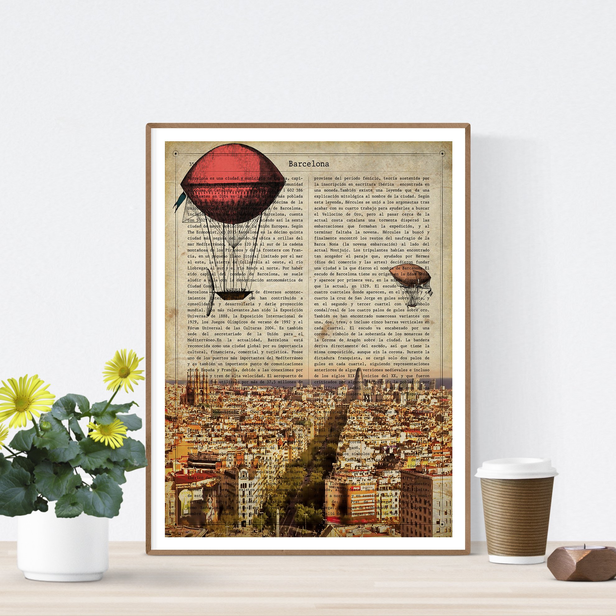 Nacnic Print City of Barcelona. Vintage style. Illustration, photography and collage with the history of Barcelona. Poster size A4 printed on paper — image 1