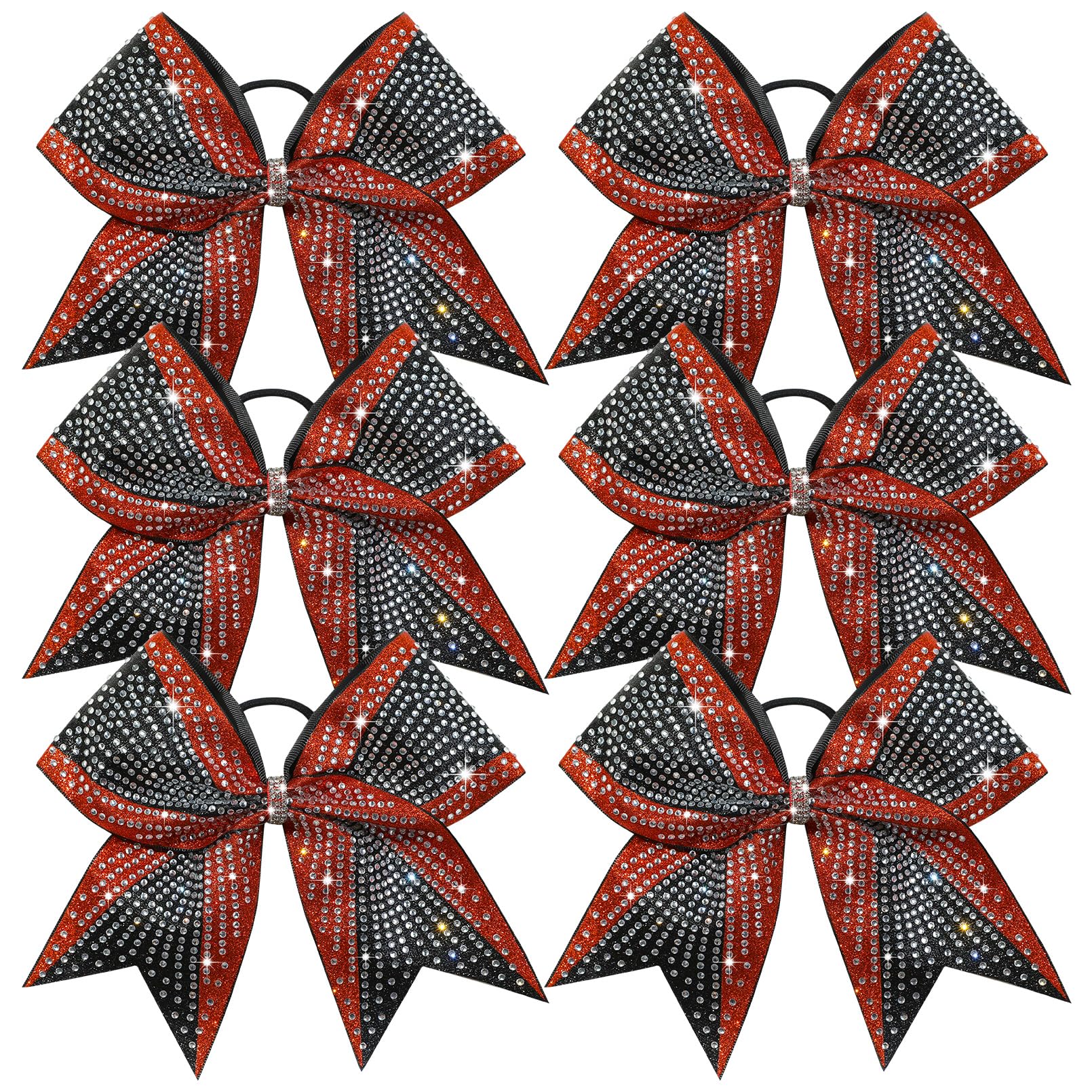 Photo 1 of DEEKA 6PCS 8" Large Glitter Red and Black Cheer Bows Two Toned Rhinestones Stiff Cheer Hair Bows Elastic Band Competition Hair Accessories for Cheerleader Team Girls Sports -Red/Black