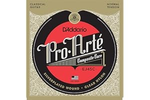 D'Addario Guitar Strings - Pro-Arte Classical Guitar Strings - EJ45C - Nylon Guitar Strings - Silver Plated Wrap, Composite Core, Clear Nylon Trebles - Normal Tension