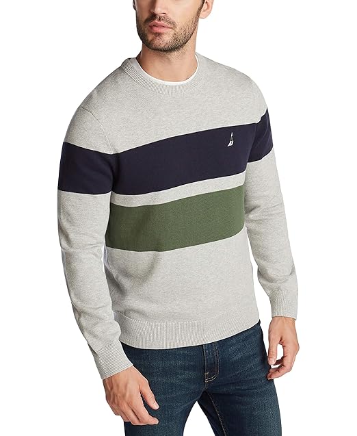 Nautica Men's Classic Fit Crewneck Engineered Stripe Sweater Amazon.in