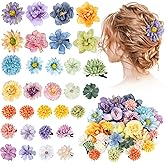 KorViSHOW 41 Pieces Flower Hair Clip Set Floral Pins for Women Girls Bride Handmade Flower Hair Aaccessories for Weeding(Yellow Green Blue Purple)