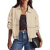 Glamaker Womens Oversized Denim Jacket Trendy Casual Zip Up Long Sleeve Loose Fit Jean Jackets Outfits Outerwear