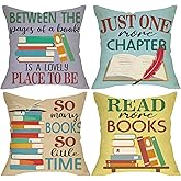 Fjfz Reading Corner Books Decorative Throw Pillow Covers 18 x 18 Set of 4, Inspirational Literary Quote Library Home Decor, Bookish School Classroom Couch Cushion Case Gift for Reader Book Lover