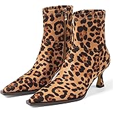 Atsroel Womens Brown Suede Fall Boots with Side Zip, Ankle, Mid Calf, Pointed Toe, Kitten Heel, Dressy, Short Boots
