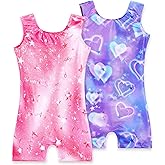 Nokecina 2 Pack Leotard for Girls Gymnastics Sparkly Tumbling Unitards with Shorts Sleeveless One Piece Biketards
